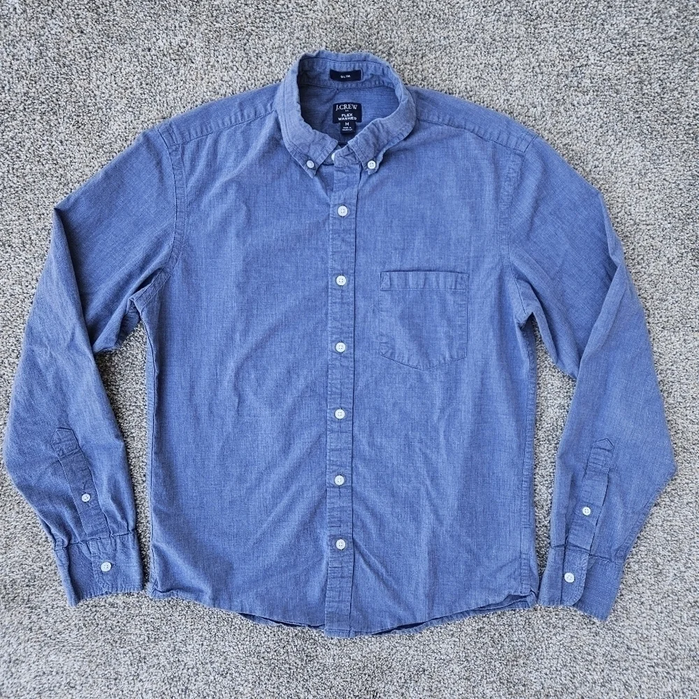 J. Crew Jeans Slim Flex Washed Muted Blue Long Sleeve Button Down Shirt Men's M